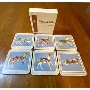 Vintage Coasters 6 Carousel Horses Deluxe Finish Cork Back 4.25” England